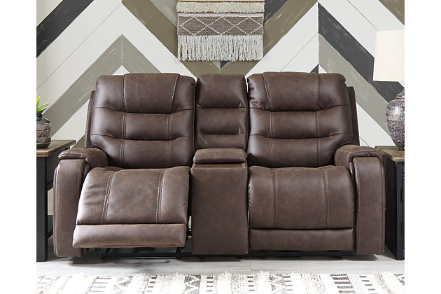 Yacolt Dual Power Reclining Loveseat, Leather Double Recliner Loveseat With Console
