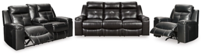 Kempten Manual Reclining Sofa, Loveseat and Recliner Set, Black