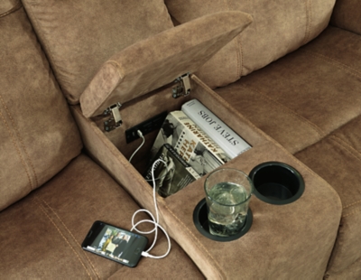 Huddle-Up Reclining Sofa with Drop Down Table & Loveseat