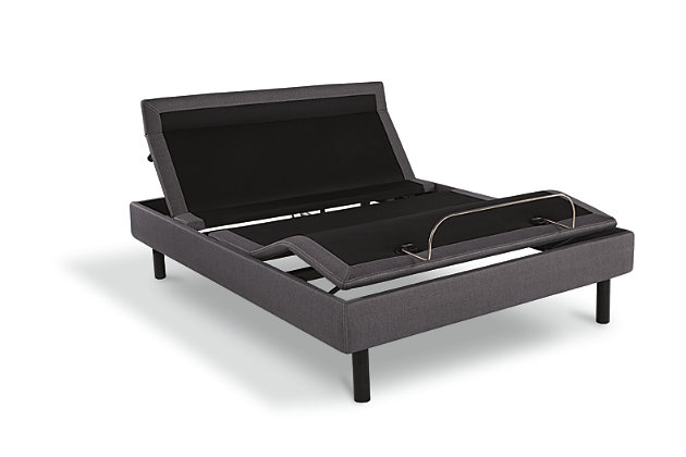 The Serta® Motion Perfect® is designed to provide a luxurious bedroom experience so you can be comfortable and supported whether you are watching television, catching up on emails or just lounging in bed. In addition to the head and foot adjustment, this premium adjustable foundation also features programmable positions, six-level massage, USB charging ports and more.Made of steel and gray fabric | Adjusts head and foot | Zero pinch point design | Wireless remote | Massage feature | Zero gravity design | Headboard brackets; head tilt; retainer bar; seat extension | Snore relief | Under bed lighting | Pre-set positions; convenient lay flat button | Zero clearance space-saving design | 2 USB charging ports | Adjustable legs