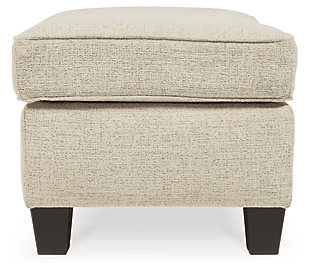 If you’re loo to lighten the mood, you’re sure to find the Abinger ottoman a breath of fresh air. Covered in a cream-tone chenille upholstery loaded with plush texture, this less-is-more contemporary ottoman is one sensational sidekick.Corner-blocked frame | Firmly cushioned | High-resiliency foam cushion wrapped in thick poly fiber | Polyester upholstery | Exposed feet with faux wood finish