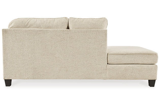 If you’re looking to lighten the mood, you’re sure to find the budget-conscious Abinger sectional sleeper beautifully fits the bill. Covered in a creme chenille upholstery loaded with plush texture, this less-is-more contemporary sectional is dressed to impress with angled side profiling and a track arm wrapped with a layer of pillowy softness for that little something extra. Open-ended chaise adds to this sectional’s swank look. Full-size memory foam mattress comfortably accommodates overnight guests.Includes 2 pieces: left-arm facing corner chaise and right-arm facing sofa sleeper | “Left-arm” and "right-arm" describe the position of the arm when you face the piece | Corner-blocked frame | Attached back and loose seat cushions | High-resiliency foam cushions wrapped in thick poly fiber | Polyester upholstery | Throw pillows included | Pillows with soft polyfill | Exposed tapered feet | Included bi-fold full memory foam mattress sits atop a supportive steel frame | Memory foam provides better airflow for a cooler night’s sleep | Memory foam encased in damask ticking | Estimated Assembly Time: 5 Minutes