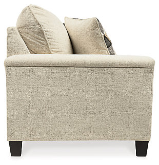 If you’re loo to lighten the mood, you’re sure to find the space-conscious, budget-conscious Abinger sofa sleeper a breath of fresh air. Covered in a cream-tone chenille upholstery loaded with plush texture, this less-is-more contemporary sofa is dressed to impress with angled side profiling and track armrests wrapped with a layer of pillowy softness for that little something extra. Crisp and clean, the 2-over-2 cushion styling adds up to one sensational look. Rest assured, the memory foam mattress comfortably accommodates overnight guests.Corner-blocked frame | Attached back and loose seat cushions | High-resiliency foam cushions wrapped in thick poly fiber | Polyester upholstery | 2 throw pillows included | Pillows with soft polyfill | Exposed feet with faux wood finish | Included bi-fold memory foam mattress sits atop a supportive steel frame | Memory foam provides better airflow for a cooler night’s sleep | Memory foam encased in damask tic