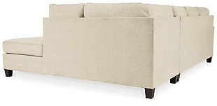 If you’re looking to lighten the mood, you’re sure to find the budget-conscious Abinger sectional beautifully fits the bill. Covered in a creme chenille upholstery loaded with plush texture, this less-is-more contemporary sectional is dressed to impress with angled side profiling and a track arm wrapped with a layer of pillowy softness for that little something extra. Open-ended chaise adds to this sectional’s swank look.Includes 2 pieces: right-arm facing corner chaise and left-arm facing sofa | “Left-arm” and "right-arm" describe the position of the arm when you face the piece | Corner-blocked frame | Attached back and loose seat cushions | High-resiliency foam cushions wrapped in thick poly fiber | Polyester upholstery | Throw pillows included | Pillows with soft polyfill | Exposed tapered feet | Platform foundation system resists sagging 3x better than spring system after 20,000 testing cycles by providing more even support | Smooth platform foundation maintains tight, wrinkle-free look without dips or sags that can occur over time with sinuous spring foundations | Estimated Assembly Time: 5 Minutes