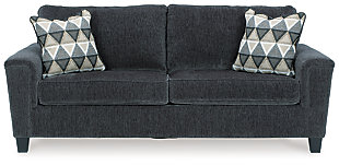 If you’re looking for a smokin’ hot look priced to entice, you’re sure to find the space-conscious, budget-conscious Abinger sofa beautifully fits the bill. Covered in a smoke gray chenille upholstery loaded with plush texture, this less-is-more contemporary sofa is dressed to impress with angled side profiling and track armrests wrapped with a layer of pillowy softness for that little something extra. Crisp and clean, the 2-over-2 cushion styling adds up to one sensational look.Corner-blocked frame | Attached back and loose seat cushions | High-resiliency foam cushions wrapped in thick poly fiber | Polyester upholstery | 2 throw pillows included | Pillows with soft polyfill | Exposed tapered feet