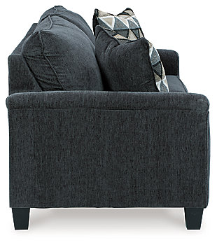 If you’re looking for a smokin’ hot look priced to entice, you’re sure to find the space-conscious, budget-conscious Abinger sofa beautifully fits the bill. Covered in a smoke gray chenille upholstery loaded with plush texture, this less-is-more contemporary sofa is dressed to impress with angled side profiling and track armrests wrapped with a layer of pillowy softness for that little something extra. Crisp and clean, the 2-over-2 cushion styling adds up to one sensational look.Corner-blocked frame | Attached back and loose seat cushions | High-resiliency foam cushions wrapped in thick poly fiber | Polyester upholstery | 2 throw pillows included | Pillows with soft polyfill | Exposed tapered feet