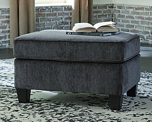If you’re looking for a smokin’ hot look priced to entice, you’re sure to find the Abinger ottoman beautifully fits the bill. Covered in a smoke gray chenille upholstery loaded with plush texture, this less-is-more contemporary ottoman is one sensational sidekick.Corner-blocked frame | Firmly cushioned | High-resiliency foam cushion wrapped in thick poly fiber | Polyester upholstery | Exposed tapered feet