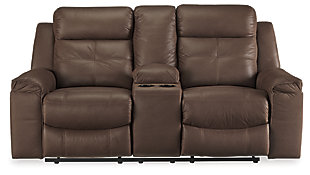 Rustic character comes forth in the warm brown Jesolo reclining loveseat. Designer stitching adds a fashion-forward touch to the soft cushions. Faux suede fabric speaks to your knack for superior-quality materials. High back provides ample support as you get off your feet for a bit. With just one pull of tab, you’ll be easing back into relaxation and popping your favorite beverage into a cup holder. Infinite levels of comfort await.Corner-blocked frame with metal reinforced seat | Attached back and seat cushions | Pull tab reclining motion | Lift-top storage console and 2 cup holders | High-resiliency foam cushions wrapped in thick poly fiber | Polyester/polyurethane upholstery | Estimated Assembly Time: 15 Minutes