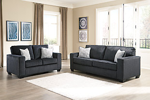 If style is the question, then the Altari sofa sleeper is the answer. Sporting clean lines and sleek track arms, the decidedly contemporary profile is enhanced with plump cushioning and a chenille-feel upholstery, so pleasing to the touch. Sure to play well with so many color schemes, this sofa sleeper in slate gray includes a pair of understated floral pattern pillows for fashionably fresh appeal. Pull-out queen mattress in quality memory foam comfortably accommodates overnight guests.Corner-blocked frame | Attached back and loose seat cushions | High-resiliency foam cushions wrapped in thick poly fiber | 2 decorative pillows included | Pillows with soft polyfill | Polyester upholstery and pillows | Exposed feet with faux wood finish | Included bi-fold queen memory foam mattress sits atop a supportive steel frame | Memory foam provides better airflow for a cooler night’s sleep | Memory foam encased in damask ticking