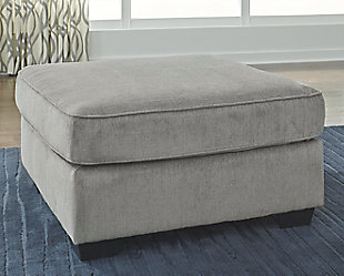 If style is the question, then the Altari oversized accent ottoman is the answer. Clean-lined profile is beautifully contemporary. Plush chenille fabric and plump cushioning make it so easy to comfortably kick up your heels. Richly neutral hue complements a variety of decor.Corner-blocked frame | High-resiliency foam cushion wrapped in thick poly fiber | Polyester upholstery | Exposed feet with faux wood finish