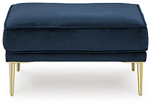Get comfortable with a modern aesthetic when you add the Macleary ottoman to your home or office. The clean, linear design in classic navy blue fits so well into any sophisticated space. With soft-to-the-touch polyester upholstery and a metal accent leg in a bold brass-tone finish, this ottoman elevates your decor to up-to-the-minute cool.Corner-blocked frame | Firmly cushioned | High-resiliency foam cushion wrapped in thick poly fiber | Polyester upholstery | Metal base | Metal legs with brass-tone finish | Minor assembly (simply attach legs) | Estimated Assembly Time: 15 Minutes