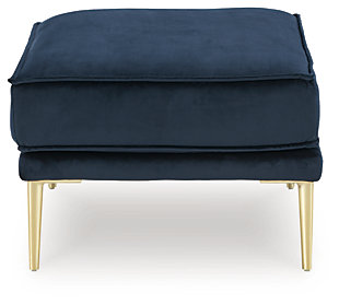 Get comfortable with a modern aesthetic when you add the Macleary ottoman to your home or office. The clean, linear design in classic navy blue fits so well into any sophisticated space. With soft-to-the-touch polyester upholstery and a metal accent leg in a bold brass-tone finish, this ottoman elevates your decor to up-to-the-minute cool.Corner-blocked frame | Firmly cushioned | High-resiliency foam cushion wrapped in thick poly fiber | Polyester upholstery | Metal base | Metal legs with brass-tone finish | Minor assembly (simply attach legs) | Estimated Assembly Time: 15 Minutes