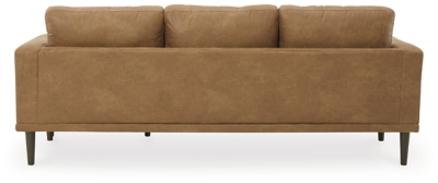 For a fresh spot in your space, turn to the Arroyo sofa chaise. This invigorating piece breathes warmth into your home with its striking caramel faux leather upholstery, modern bolster pillows and tapered legs. Wind down at the end of a long day and sink into this canyon of comfort.Corner-blocked frame | High-resiliency foam cushions wrapped in thick poly fiber | Loose cushions; reversible chaise cushion | Metal seat base | Polyester and polyurethane (faux leather) upholstery | Bolster pillows included | Pillows with soft polyfill | Exposed legs with faux wood finish | Minor assembly (simply attach legs) | Estimated Assembly Time: 15 Minutes