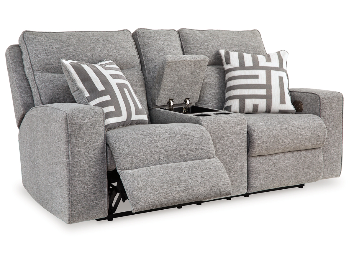 Fabric reclining loveseat on sale with console