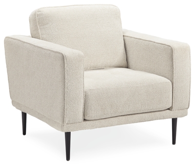 The Caladeron arm chair combines the clean lines of mid-century style with the cozy softness of your favorite blanket to create your favorite piece of furniture. The textured chenille upholstery evokes a feeling of comfort and security while the faint chevron pattern and exposed black metal legs add sophistication.Corner-blocked frame | High-resiliency foam cushions wrapped in thick poly fiber | Loose seat and reversible back cushions | Metal seat base | Polyester upholstery | Exposed black metal legs | Minor assembly (simply attach legs) | Estimated Assembly Time: 15 Minutes