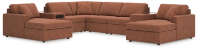 Modmax 8-Piece Modular Next-Gen Nuvella™ Performance Fabric Double Chaise Sectional with Audio and Storage Consoles, Spice