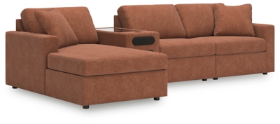 Modmax 4-Piece Modular Performance Fabric Sectional with Chaise and Audio Console, Spice