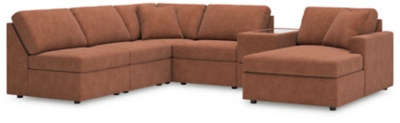 Modmax 6-Piece Modular Performance Fabric Sectional with Chaise and Storage Console, Spice