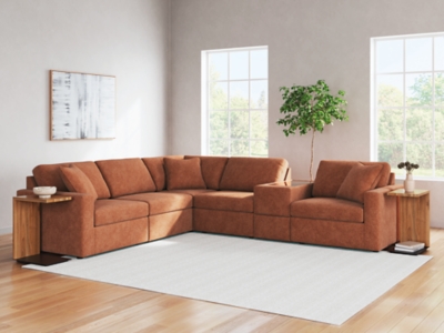 Modmax 6-Piece Modular Performance Fabric Sectional with Storage Console, Spice