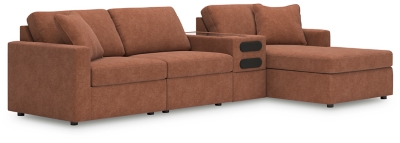 Modmax 4-Piece Modular Performance Fabric Sectional with Chaise and Audio Console, Spice