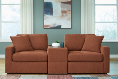 Modmax 3-Piece Modular Next-Gen Nuvella™ Performance Fabric Loveseat with Storage Console, Spice
