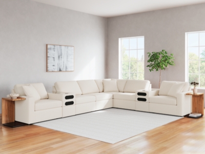 Modmax 8-Piece Modular Next-Gen Nuvella™ Performance Fabric Sectional with Audio Consoles, Oyster