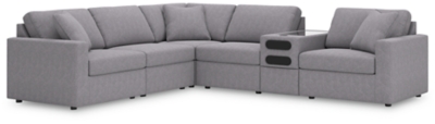 Modmax 6-Piece Modular Performance Fabric Sectional with Audio Console, Granite