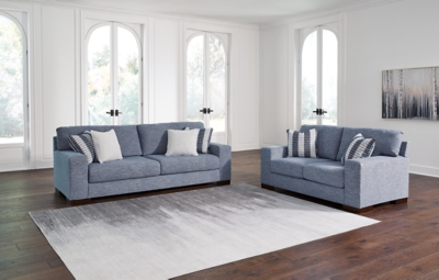 Belvoir Performance Fabric Sofa and Loveseat, Denim