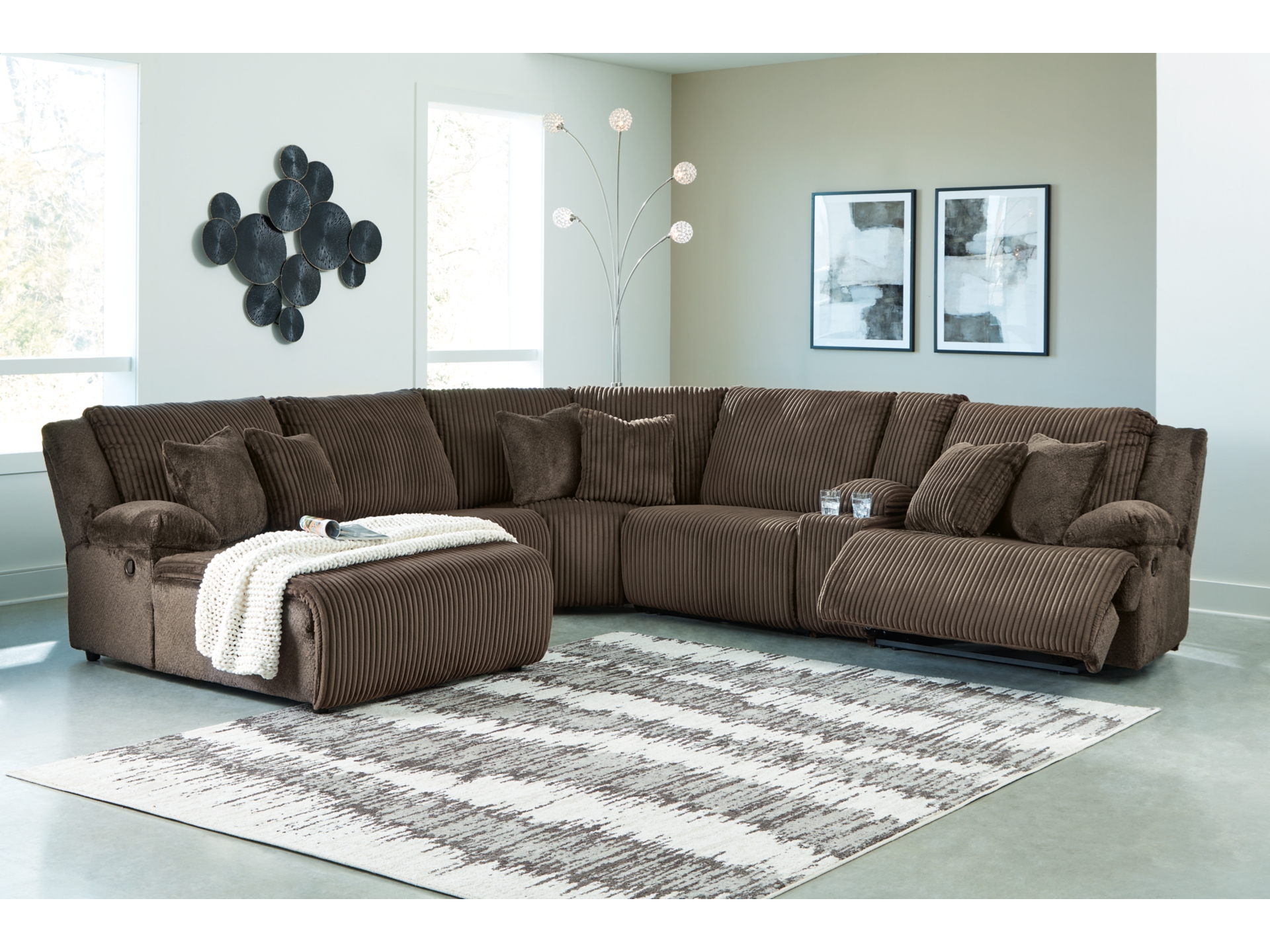 Image 1 of Top Tier 6-Piece Manual Reclining Modular Sectional with Chaise and Console