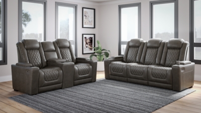 HyllMont Dual Power Reclining Sofa and Loveseat, Gray