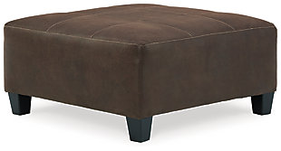 If you love the cool look of leather but long for the warm feel of fabric, you can take comfort in the Navi oversized ottoman. Wrapped in a fabulous faux leather with a weathered hue and hint of pebbly texture to resemble the real deal, this decidedly modern ottoman proves less is more. Elements include jumbo stitching for fashion-forward flair.Corner-blocked frame | High-resiliency foam cushion wrapped in thick poly fiber | Polyester and polyurethane (faux leather) upholstery | Firmly cushioned | Exposed feet with faux wood finish
