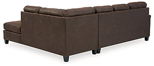 If you love the cool look of leather but long for the warm feel of fabric, you can take comfort in the McCammon sleeper sectional. Wrapped in a fabulous faux leather with a weathered hue and hint of pebbly texture to resemble the real deal, this decidedly modern sectional proves less is more. Elements include angled side profiling and track armrests wrapped with a layer of pillowy softness for that little something extra. Prominent jumbo stitching and clean-lined divided back styling lend fashion-forward flair. Rest assured, the queen memory foam mattress comfortably accommodates overnight guests.Includes 2 pieces: right-arm facing corner chaise and left-arm facing sofa sleeper | "Left-arm" and "right-arm" describe the position of the arm when you face the piece | Corner-blocked frame | High-resiliency foam cushions wrapped in thick poly fiber | Polyester and polyurethane (faux leather) upholstery  | Attached back and loose seat cushions | Exposed feet with faux wood finish | Included bi-fold queen memory foam mattress sits atop a supportive steel frame | Memory foam provides better airflow for a cooler night’s sleep | Memory foam encased in damask ticking | Estimated Assembly Time: 5 Minutes