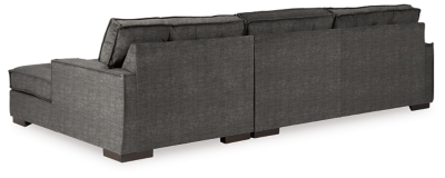 Bringing ultra-contemporary flair to the art of modern interiors, the Coulee Point sectional in charcoal gray velvet is so on point. Brilliantly simple box cushions and wide track arms are outlined with distinctive flange welting for a high-design aesthetic. Tufted cushions add to the sumptuous look and feel for an indulgent experience made to be comfortably affordable.Includes 2 pieces: right-arm facing corner chaise and left-arm facing sofa | "Left-arm" and "right-arm" describe the position of the arm when you face the piece | Corner-blocked frame | Loose cushions | High-resiliency foam cushions wrapped in thick poly fiber | Polyester velvet upholstery  | Exposed feet with faux wood finish | Platform foundation system resists sagging 3x better than spring system after 20,000 testing cycles by providing more even support | Smooth platform foundation maintains tight, wrinkle-free look without dips or sags that can occur over time with sinuous spring foundations | Estimated Assembly Time: 5 Minutes