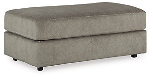 Flaunting a trendsetting silhouette, the Soletren oversized accent ottoman puts the contemporary in your contemporary home. Surface space is ample, giving you elongated plushness for foot relaxation. Microfiber fabric satisfies your need for a piece that feels as good as it looks.Corner-blocked frame | High-resiliency foam cushions wrapped in thick poly fiber | Polyester upholstery | Exposed feet with faux wood finish