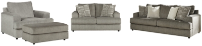 Soletren Sofa, Loveseat, Chair and Ottoman, Ash