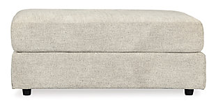 Flaunting a trendsetting silhouette, the Soletren oversized accent ottoman puts the contemporary in your contemporary home. Surface space is ample, giving you elongated plushness for foot relaxation. Chunky chenille fabric satisfies your need for a piece that feels as good as it looks.Corner-blocked frame | High-resiliency foam cushions wrapped in thick poly fiber | Polyester upholstery | Exposed feet with faux wood finish