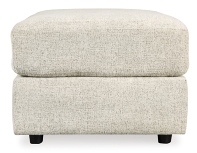 Flaunting a trendsetting silhouette, the Soletren oversized accent ottoman puts the contemporary in your contemporary home. Surface space is ample, giving you elongated plushness for foot relaxation. Chunky chenille fabric satisfies your need for a piece that feels as good as it looks.Corner-blocked frame | High-resiliency foam cushions wrapped in thick poly fiber | Polyester upholstery | Exposed feet with faux wood finish