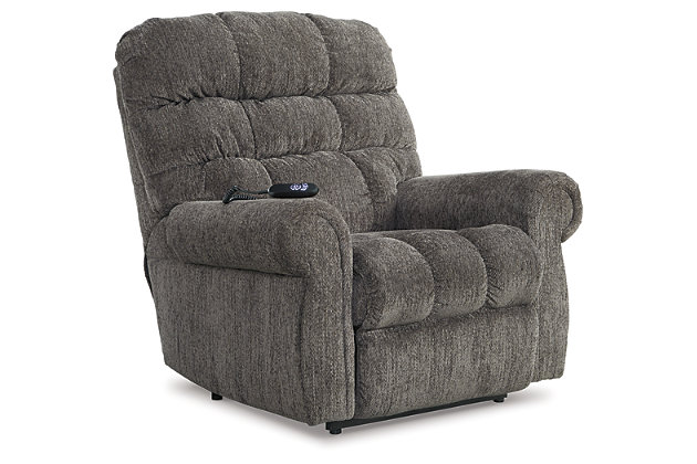 The next generation of recliners has arrived in fine style. Beyond its perfectly placed pillow support and sumptuous chenille-feel upholstery, Ernestine power lift recliner with dual motor design takes custom comfort to a new level. With the touch of a button, power lift feature gently eases you from the ultimate slumber into a lift-and-tilt position to get you back on your feet, effortlessly.One-touch (hand control) power button with adjustable positions | Corner-blocked frame with metal reinforced seat | Attached back and seat cushions | High-resiliency foam cushions wrapped in thick poly fiber | Polyester upholstery | Dual motors control the footrest and back independently for custom comfort positioning | Emergency battery backup runs on two 9-volt batteries (not included), in case of power outage | Power cord included; UL Listed | Excluded from promotional discounts and coupons | Estimated Assembly Time: 15 Minutes