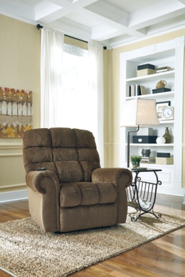 The next generation of recliners has arrived in fine style. Beyond its perfectly placed pillow support and sumptuous chenille-feel upholstery, Ernestine power lift recliner with dual motor design takes custom comfort to a new level. With the touch of a button, power lift feature gently eases you from the ultimate slumber into a lift-and-tilt position to get you back on your feet, effortlessly.One-touch (hand control) power button with adjustable positions | Corner-blocked frame with metal reinforced seat and footrest | Attached back and seat cushions | High-resiliency foam cushions wrapped in thick poly fiber | Polyester upholstery | Dual motors control the footrest and back independently for custom comfort positioning | Emergency battery backup runs on two 9-volt batteries (not included), in case of power outage | Power cord included; UL Listed | Estimated Assembly Time: 15 Minutes