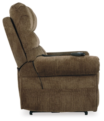 The next generation of recliners has arrived in fine style. Beyond its perfectly placed pillow support and sumptuous chenille-feel upholstery, Ernestine power lift recliner with dual motor design takes custom comfort to a new level. With the touch of a button, power lift feature gently eases you from the ultimate slumber into a lift-and-tilt position to get you back on your feet, effortlessly.One-touch (hand control) power button with adjustable positions | Corner-blocked frame with metal reinforced seat and footrest | Attached back and seat cushions | High-resiliency foam cushions wrapped in thick poly fiber | Polyester upholstery | Dual motors control the footrest and back independently for custom comfort positioning | Emergency battery backup runs on two 9-volt batteries (not included), in case of power outage | Power cord included; UL Listed | Estimated Assembly Time: 15 Minutes