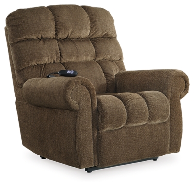 The next generation of recliners has arrived in fine style. Beyond its perfectly placed pillow support and sumptuous chenille-feel upholstery, Ernestine power lift recliner with dual motor design takes custom comfort to a new level. With the touch of a button, power lift feature gently eases you from the ultimate slumber into a lift-and-tilt position to get you back on your feet, effortlessly.One-touch (hand control) power button with adjustable positions | Corner-blocked frame with metal reinforced seat and footrest | Attached back and seat cushions | High-resiliency foam cushions wrapped in thick poly fiber | Polyester upholstery | Dual motors control the footrest and back independently for custom comfort positioning | Emergency battery backup runs on two 9-volt batteries (not included), in case of power outage | Power cord included; UL Listed | Estimated Assembly Time: 15 Minutes