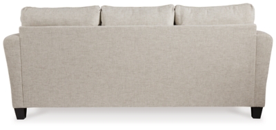 Whether you’re creating a warm and cozy modern farmhouse or cool and contemporary escape, the Alcona sofa sleeper is sure to look right at home. High armrests with a rounded track design provide a chic, sheltering effect. Light linen-tone upholstery and 3-over-2 cushion styling is a beauty to behold. Pull-out queen mattress in quality memory foam comfortably accommodates overnight guests.Corner-blocked frame | Attached back and reversible seat cushions | High-resiliency foam cushions wrapped in thick poly fiber | 5 toss pillows included | Pillows with soft polyfill | Polyester upholstery; polyester, polyester/linen, polyester/rayon pillows | Exposed feet with faux wood finish | Included bi-fold queen memory foam mattress sits atop a supportive steel frame | Memory foam provides better airflow for a cooler night’s sleep | Memory foam encased in damask ticking