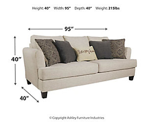 Whether you’re creating a warm and cozy modern farmhouse or cool and contemporary escape, the Alcona sofa sleeper is sure to look right at home. High armrests with a rounded track design provide a chic, sheltering effect. Light linen-tone upholstery and 3-over-2 cushion styling is a beauty to behold. Pull-out queen mattress in quality memory foam comfortably accommodates overnight guests.Corner-blocked frame | Attached back and reversible seat cushions | High-resiliency foam cushions wrapped in thick poly fiber | 5 toss pillows included | Pillows with soft polyfill | Polyester upholstery; polyester, polyester/linen, polyester/rayon pillows | Exposed feet with faux wood finish | Included bi-fold queen memory foam mattress sits atop a supportive steel frame | Memory foam provides better airflow for a cooler night’s sleep | Memory foam encased in damask ticking