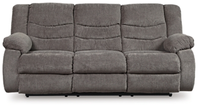 The Tulen reclining sofa puts the win in winning. Its waterfall back design and doubly plump pillow top arms team up with soft chenille fabric to go for the goal. Ample seating room makes the comfort possibilities endless. Sit back and relax. You won’t go wrong with this reclining loveseat.Dual-sided recliner; middle seat remains stationary | Pull tab reclining motion | Corner-blocked frame with metal reinforced seat | High-resiliency foam cushion wrapped in thick poly fiber | Polyester upholstery