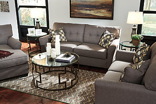 Inspired by high-end menswear, the Tibbee chaise is tailored to perfection and dressed to impress. Button-less tufting on the back cushion is richly subtle. Sleek, flared armrests enhance Tibbee’s simply striking profile, while ample scale provides plenty of room for stretching out in comfort.Corner-blocked frame | Attached back and loose seat cushions | High-resiliency foam cushions wrapped in thick poly fiber | Polyester upholstery | Exposed feet with faux wood finish