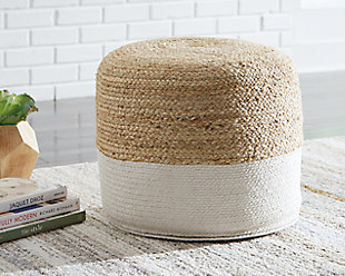 Natural beauty is always in vogue, and the Sweed Valley pouf proves it. Braided design in natural jute hue and white is simple yet fresh. Stylish stitching and dense filling hold the look together.Jute/cotton blend cover | Dense polystyrene bead filling is super supportive and holds its shape | Due to the use of natural materials, some variation may occur. | Spot clean only | Imported