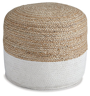 Natural beauty is always in vogue, and the Sweed Valley pouf proves it. Braided design in natural jute hue and white is simple yet fresh. Stylish stitching and dense filling hold the look together.Jute/cotton blend cover | Dense polystyrene bead filling is super supportive and holds its shape | Due to the use of natural materials, some variation may occur. | Spot clean only | Imported