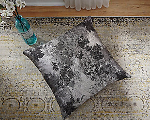 Sporting an abstract design in on-trend metallic silver and gray, the Adain pillow is right at home in contemporary spaces. Such a beautifully bold addition to a posh living room or boudoir. Polyester cover | Feather fill | Zipper closure | Machine washable cover | Imported
