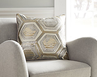 Bring an effortlessly cool and contemporary feeling to a space with the Meiling toss pillow. A hint of metallic sheen takes its neutral palette to a new level, while the hexagon pattern is perfectly on point.Polyester cover | Soft polyfill | Zipper closure | Imported | Machine washable