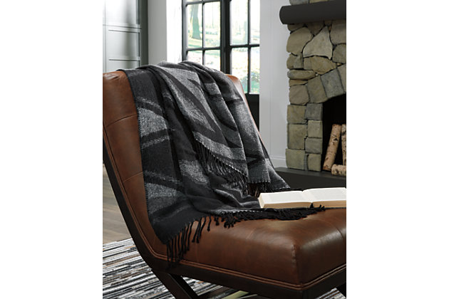 Give your home a relaxed look with the Cecile throw. Woven tribal design in shades of black and gray has an appealing feel. Place it over your furniture or your shoulders for extra warmth.Made of acrylic | Imported | Dry clean only